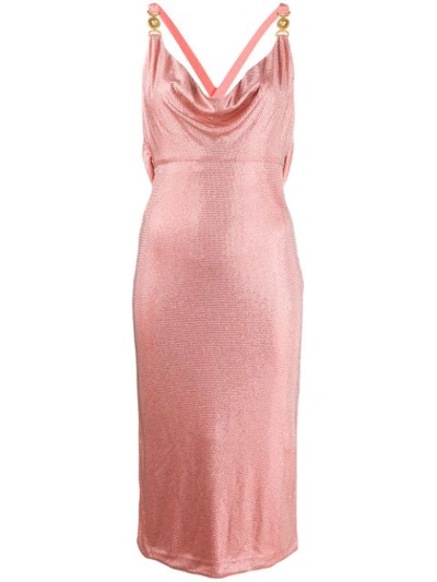 Shop Versace Crystal-embellished Fitted Halterneck Dress In Pink