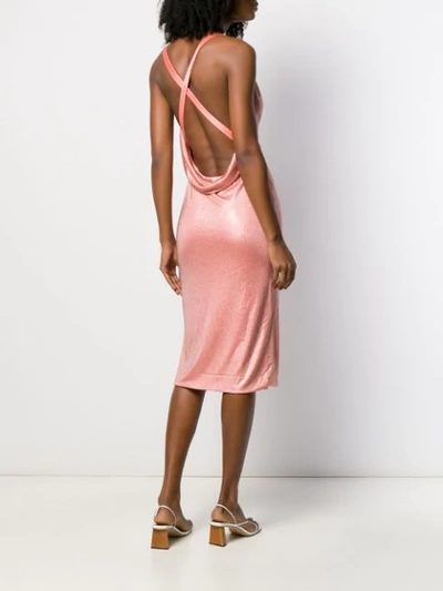 Shop Versace Crystal-embellished Fitted Halterneck Dress In Pink