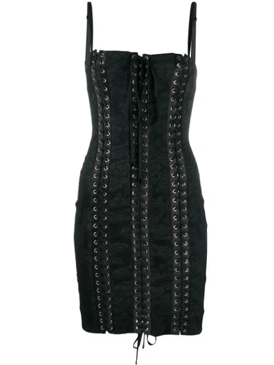 Shop Dolce & Gabbana Jacquard Corset Dress In Black