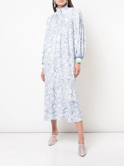 Shop Tibi Isa Toile Edwardian Dress In White/ Blue Multi