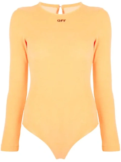 Shop Off-white Printed Logo Bodysuit In Orange