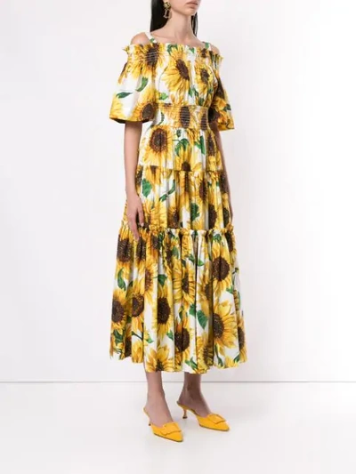 Shop Dolce & Gabbana Sunflower Print Long Dress In Yellow