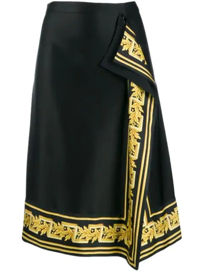Shop Versace Baroque Trim Midi Skirt In Black