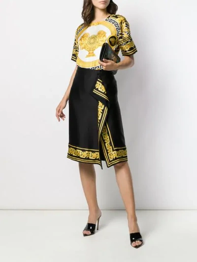 Shop Versace Baroque Trim Midi Skirt In Black