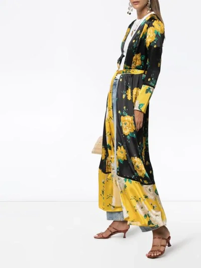 Shop We Are Leone Floral Print Maxi Cardigan In Black