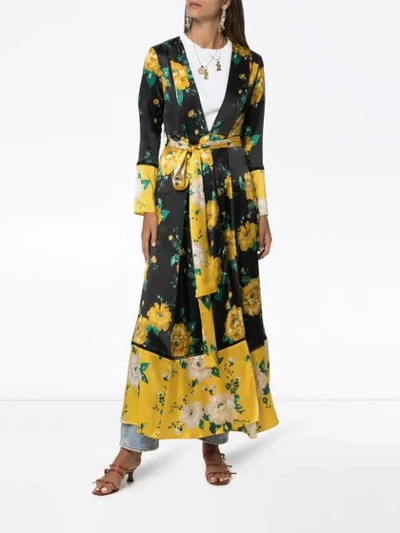 Shop We Are Leone Floral Print Maxi Cardigan In Black