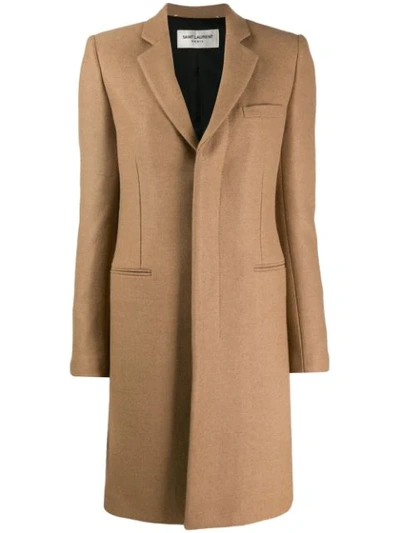 Shop Saint Laurent Abrigo Camel Wool Coat In Neutrals