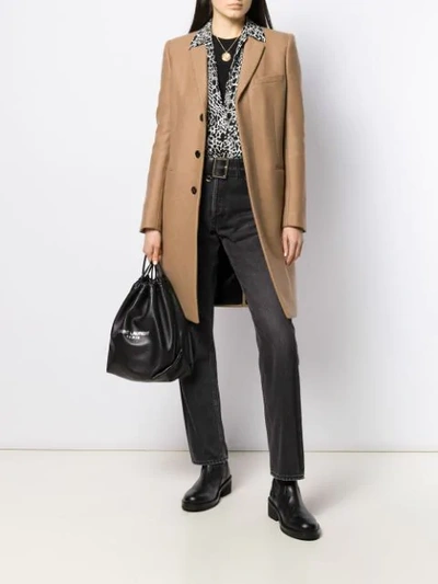 Shop Saint Laurent Abrigo Camel Wool Coat In Neutrals