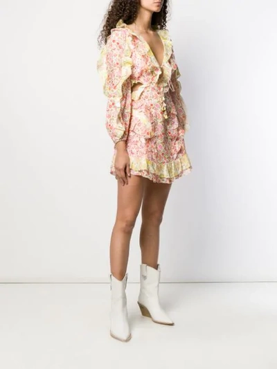 Shop Zimmermann Goldie Floral Mini Dress In Neutrals