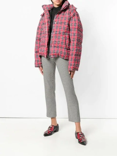 Gucci Tweed Hooded Puffer Jacket In Red