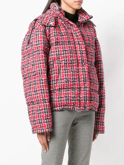 Shop Gucci Tweed Puffer Jacket In Red