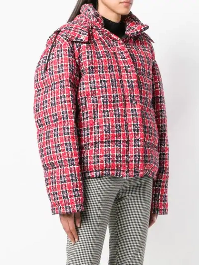 Gucci Tweed Hooded Puffer Jacket In Red