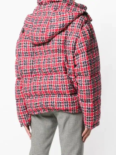 Gucci Tweed Hooded Puffer Jacket In Red