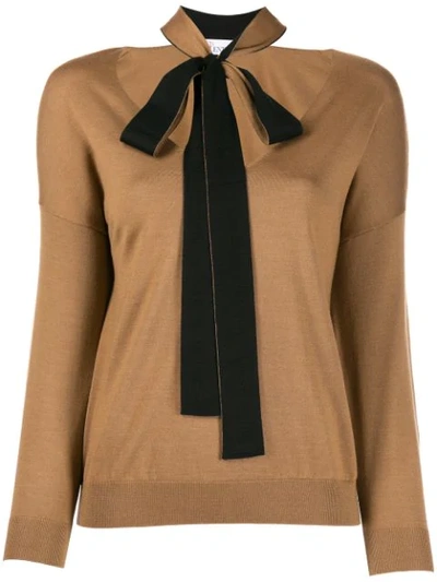 Shop Red Valentino Scarf Detail Fine Knit Jumper In Brown