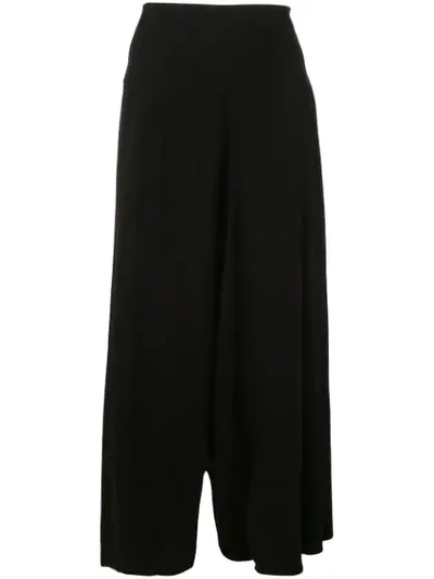 Shop Yohji Yamamoto Wide Leg Cropped Trousers In Black