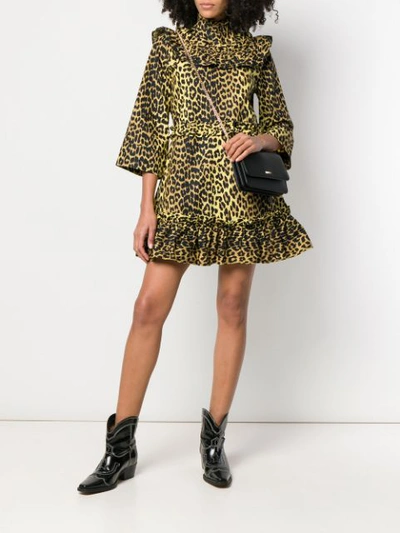 Shop Ganni Ruffled Leopard Print Dress In Brown