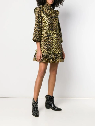 Shop Ganni Ruffled Leopard Print Dress In Brown