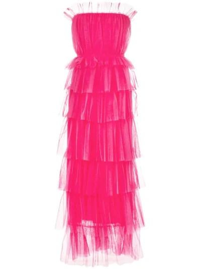 CAROLINA HERRERA 抹胸荷叶边层叠礼服 - 粉色