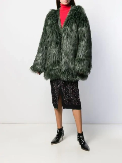 Shop Marco De Vincenzo Faux Fur Coat In Green