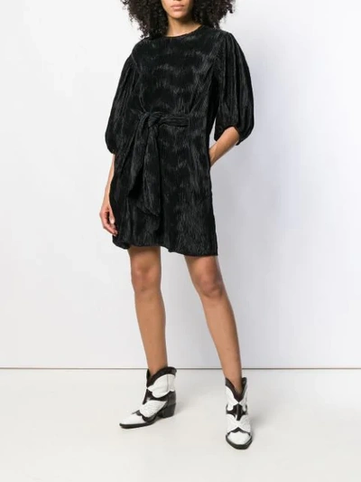 Shop Ganni Loose Fit Pleated Mini Dress In Black