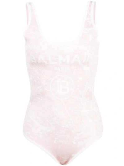 Shop Balmain Logo Print Bodysuit In Pink