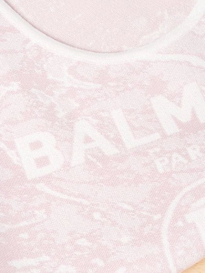 Shop Balmain Logo Print Bodysuit In Pink