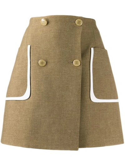 Shop Fendi Double-breasted Wrap Style Skirt In Neutrals