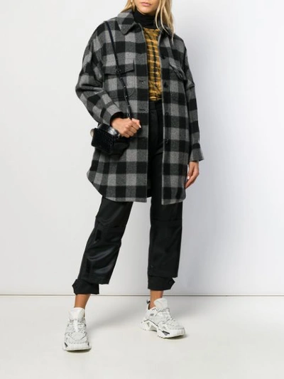 Woolrich Check Single-breasted Coat In Grey