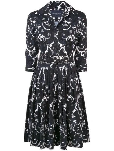 Shop Samantha Sung Printed Design Flared Dress In Black