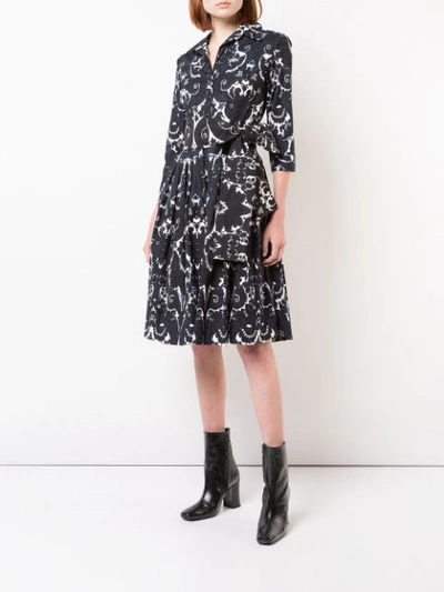 Shop Samantha Sung Printed Design Flared Dress In Black