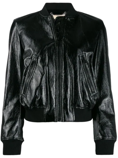 Shop Michael Kors Patent Bomber Jacket In Black