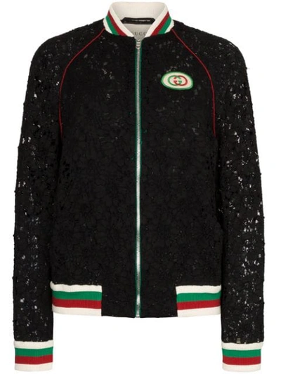 Shop Gucci Lace Bomber Jacket In Black