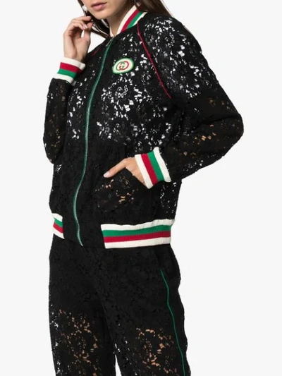 Shop Gucci Lace Bomber Jacket In Black