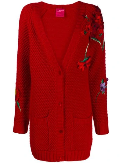 Shop Blumarine Floral Cardigan In Rosso