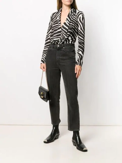 Shop Versace V-neck Zebra Print Bodysuit In Black