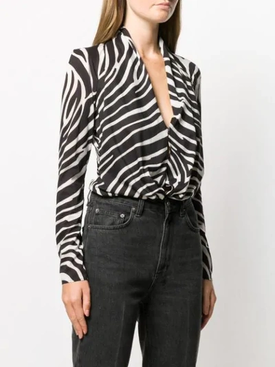 VERSACE V-NECK ZEBRA PRINT BODYSUIT - 黑色