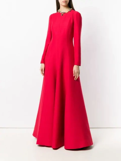 Shop Valentino Long Flared Dress In 157 Red