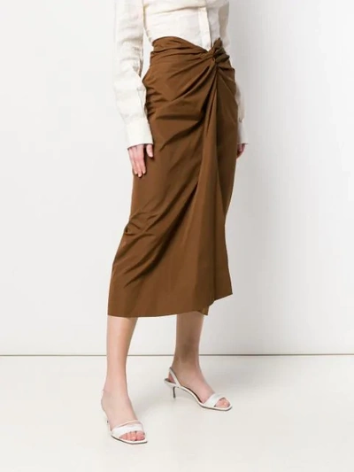Shop Max Mara Knot Front Midi Skirt In Brown