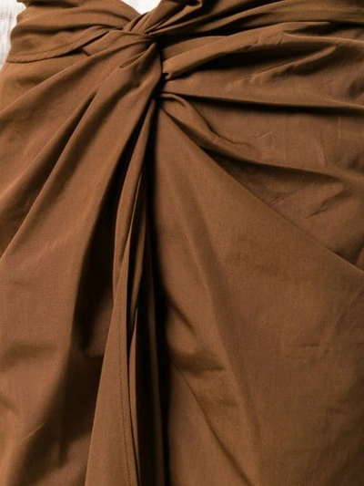 Shop Max Mara Knot Front Midi Skirt In Brown