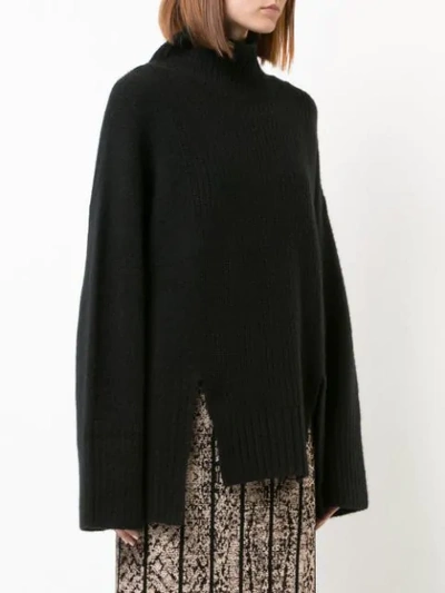 SALLY LAPOINTE CASHMERE FRONT SLIT SWEATER - 黑色