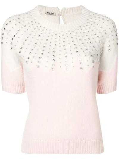 Shop Miu Miu Jewellery Knit Sweater In Pink