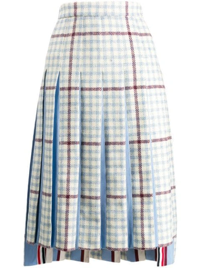 Shop Thom Browne Gun Club Overcheck Combo Pleat Skirt In 450 Blue