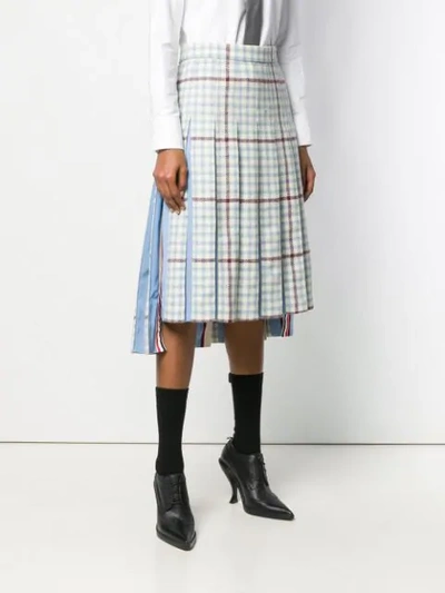 Shop Thom Browne Gun Club Overcheck Combo Pleat Skirt In 450 Blue