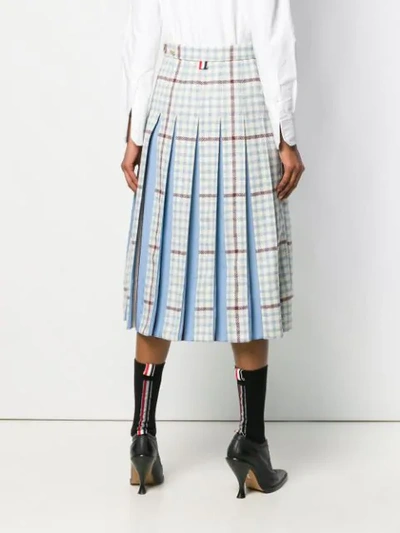 Shop Thom Browne Gun Club Overcheck Combo Pleat Skirt In 450 Blue