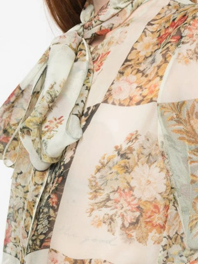 Shop Oscar De La Renta Panelled Floral Print Shirt In Neutrals