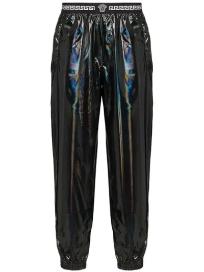 Shop Versace Holographic Track Trousers In Black