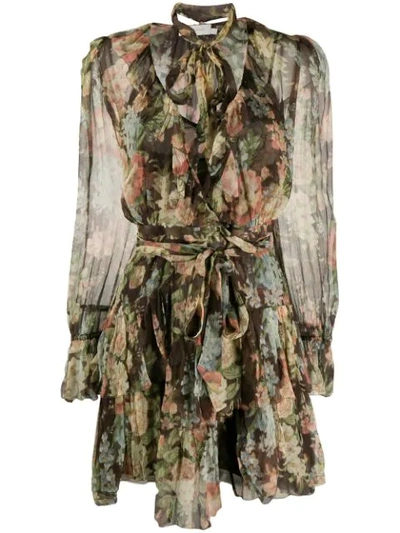 Shop Zimmermann Espionage Ruffle Wrap Dress In Brown