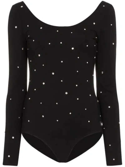 Shop Miu Miu Crystal-embellished Bodysuit In Black