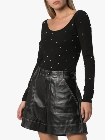 Shop Miu Miu Crystal-embellished Bodysuit In Black