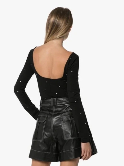 Shop Miu Miu Crystal-embellished Bodysuit In Black